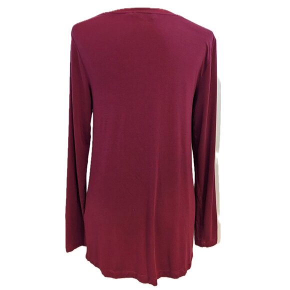 H By Halston | Burgundy Crew Neck Long Sleeve Stretchy Oversized Tee | Size XS - Picture 4 of 13